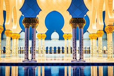 Ornate tiled arches of Grand Mosque, Abu Dhabi, United Arab Emirates