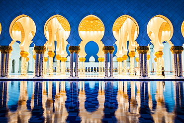 Ornate tiled arches of Grand Mosque, Abu Dhabi, United Arab Emirates