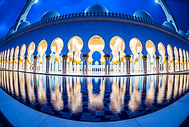 Ornate tiled arches of Grand Mosque, Abu Dhabi, United Arab Emirates