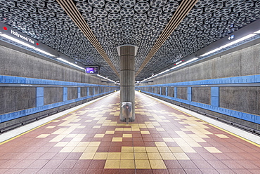 Movie reels on ceiling in subway station, Los Angeles, California, United States