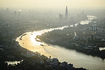 Aerial view of London cityscape and river, England