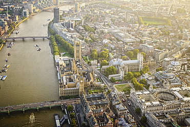 Aerial view of London cityscape and river, England