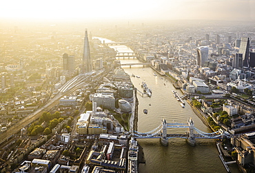 Aerial view of London cityscape and river, England