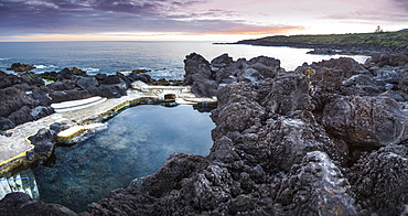 High angle view of rock formations in beach, Varadouro, Faial, Portugal