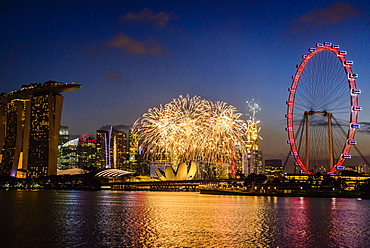 Fireworks over Singapore city skyline, Singapore, Singapore, Republic of Singapore