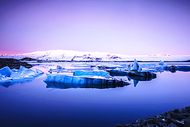 Glaciers floating on remote lake, rural, East, Iceland