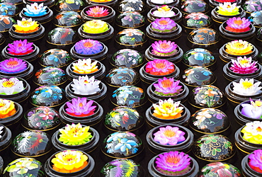 Carved soap lotus flowers in bowls, Chiang Mai, Chiang Mai, Thailand