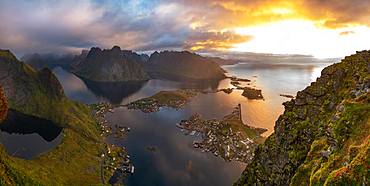 View from above of the village of Reine, Lofoten Islands, Norway