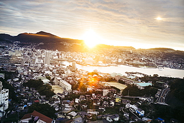 Cityscape of Nagasaki, Japan at sunrise, Kyushu, Japan