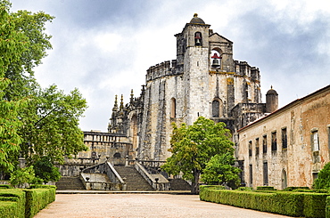 Exterior view of the medieval main church of the Convent of Tomar constructed by the Knights Templar, Tomar, Portugal, Tomar, Portugal