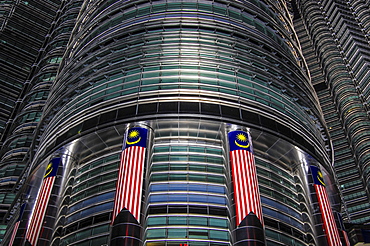 Low angle close up of the exterior of the Petronas Towers, Kuala Lumpur, Kuala Lumpur, Malaysia