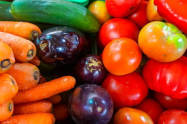 Selection of vegetables on market stall in the Algarve, Portugal