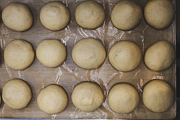 Artisan bakery making special sourdough bread Dough rolls at the proving stage