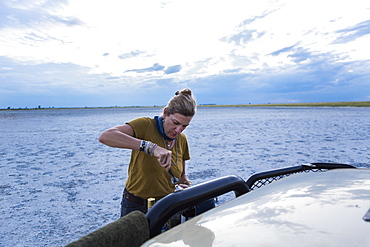 adult woman on safari in Nxai Pan, Botswana