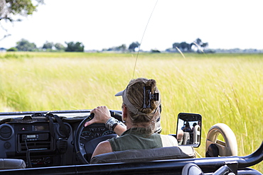 adult woman driving safari vehicle, Botswana