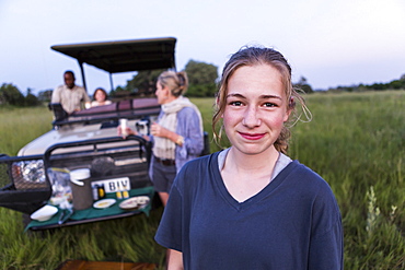 portrait of Thirteen year old girl on safari, Botswana