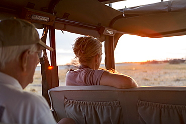 family in safari vehicle, Kalahari Desert, Makgadikgadi Salt Pans, Botswana