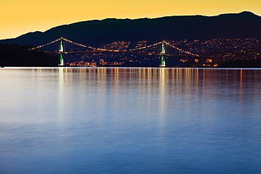 Illuminated Bridge Across a Bay, Vancouver, British Columbia, Canada