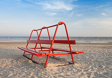 Red Park Bench on the Beach, Estonia