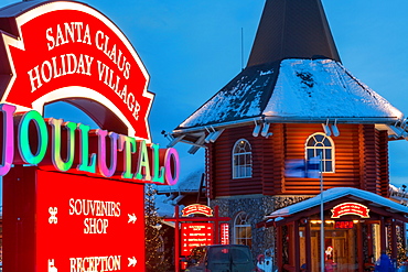 Santa Claus village at dusk, Rovaniemi, Finland