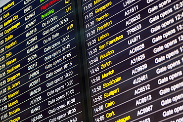 Departure board, Heathrow airport, London, UK