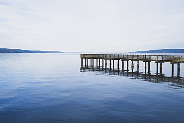 Pier in calm waters off Saratoga Passage, Whidbey Island, Washington