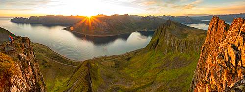 Sun over the mountains on Senja Island, Troms County, Senja Island, Lofoten Islands, Norway