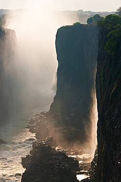 Victoria Falls, huge waterfalls of the Zambezi river flowing over sheer cliffs, Zambia