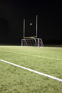 A white ball between the posts on a sports field, scoring, Quebec, Canada