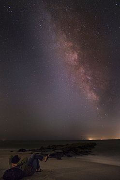 Night sky full of stars above empty flat rural landscape, Cape May, New Jersey, United States