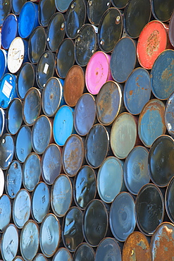 Oil barrels stacked up, Seattle, Washington, USA