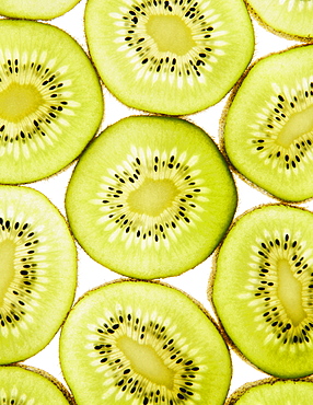 Organic kiwi slices, white background, Washington, USA