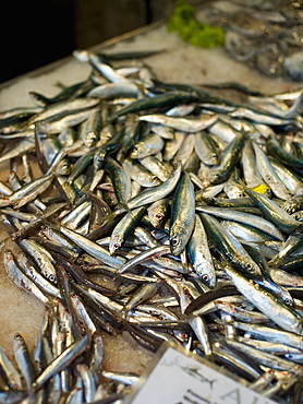 Fresh fish on a stall at the Rialto market, Venice, Italy