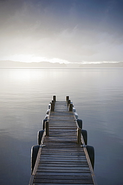 Wooden Jetty Over a Lake, Taupo, North Island, New Zealand