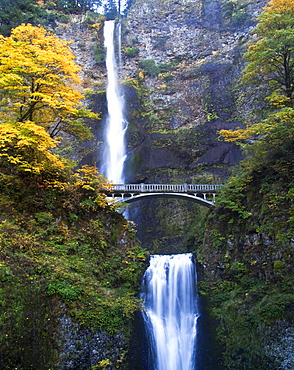 Waterfall and Bridge in Autumn, Oregon, United States of America