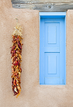 Blue Window with Chili Peppers, Ranchos de Taos, New Mexico, United States of America