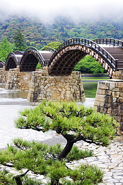 Asian Pedestrian Bridge Over a River, Iwakuni, Yamaguchi, Japan