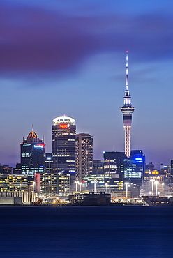 Auckland skyline lit up at night, New Zealand, Auckland, Auckland, New Zealand