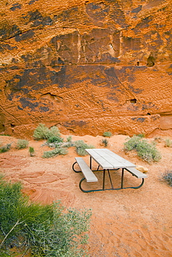 Picnic table in Valley of Fire State Park, Nevada, United States, None, Nevada, USA