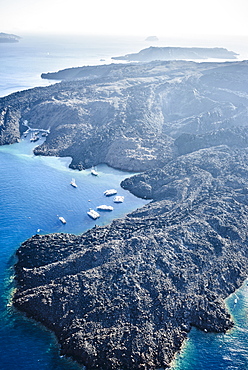 Aerial view of rocky rural coastline, Santorini, Egeo, Greece, Santorini, Egeo, Greece