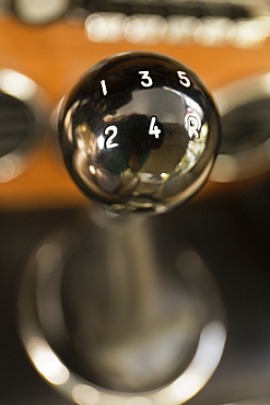 Close up of vintage Ferrari gear shift, Virginia Beach, Virginia, USA