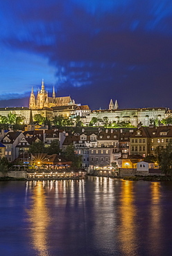 Prague Castle illuminated at night, Prague, Central Bohemia, Czech Republic