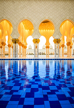 Ornate tiled arches of Grand Mosque, Abu Dhabi, United Arab Emirates