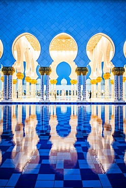 Ornate tiled arches of Grand Mosque, Abu Dhabi, United Arab Emirates