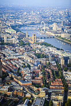 Aerial view of London cityscape and river, England