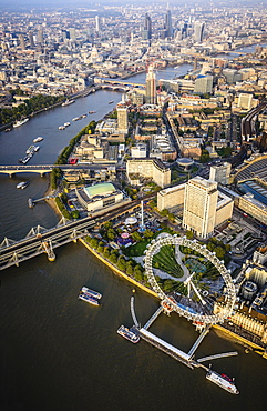 Aerial view of London cityscape and river, England