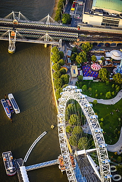 Aerial view of London cityscape and river, England