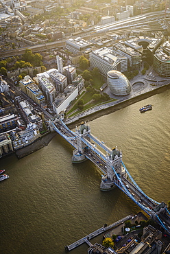 Aerial view of London cityscape and river, England