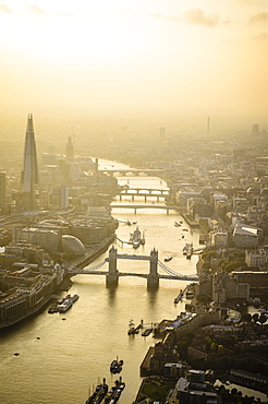 Aerial view of London cityscape and river, England