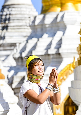 Asian woman doing traditional dance at temple, Mingun, Mingun, Myanmar